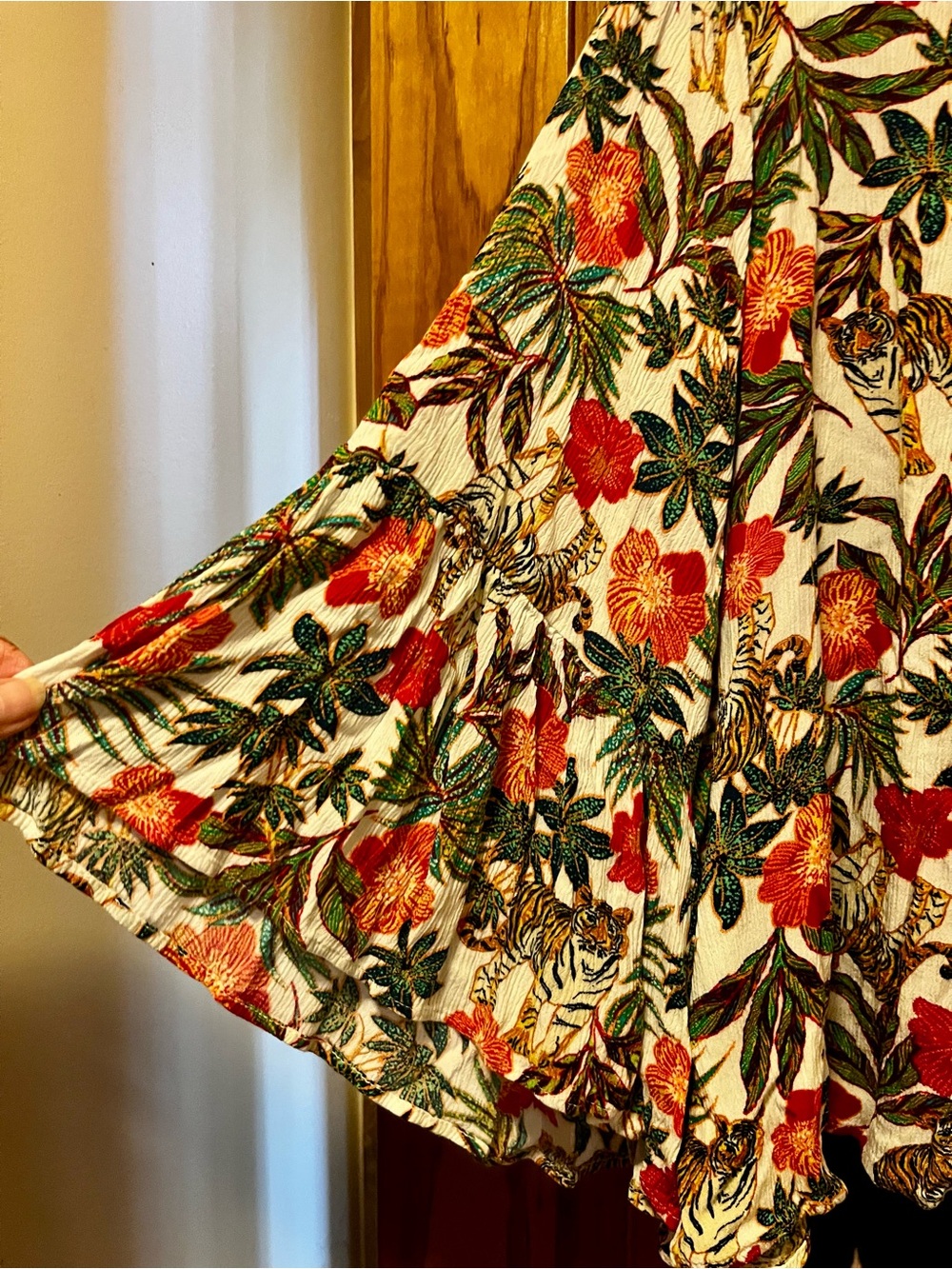 Jessica Simpson Cream Crochet-Trim Floral Tunic with Orange & Green Print - Picture 5 of 12